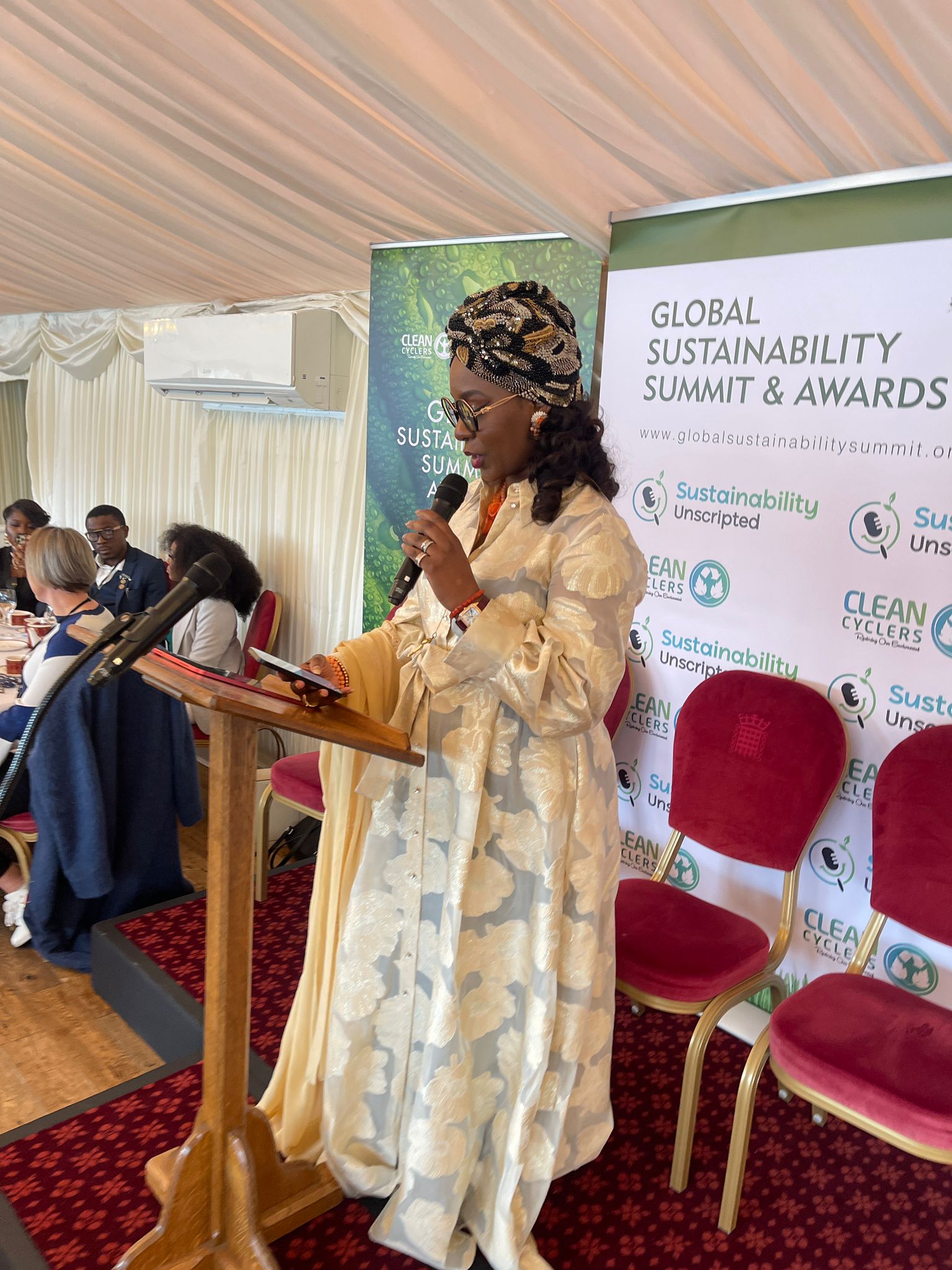 H.E Amb. Prof. Olufolake Abdulrazaq, Otto Canon, H.E Rt Hon. Peter Odey and other global leaders speak about sustainability at the Global Sustainability Summit in the House of Lords, United Kingdom